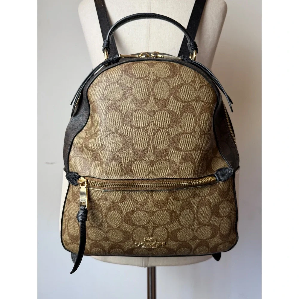 Coach Jordyn Backpack Women Medium Brown Beige Signature Coated Canvas Logo